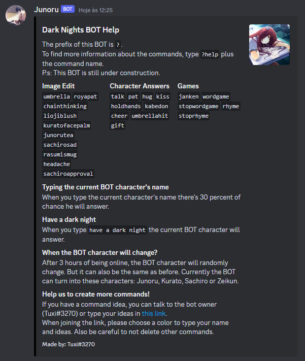 Comando ?help do BOT de Dark Nights